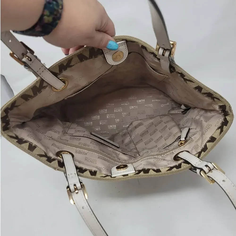 Michael Kors Signature Jet Set Canvas Tote Bucket Bag Shoulder Designer Luxury - Picture 7 of 10